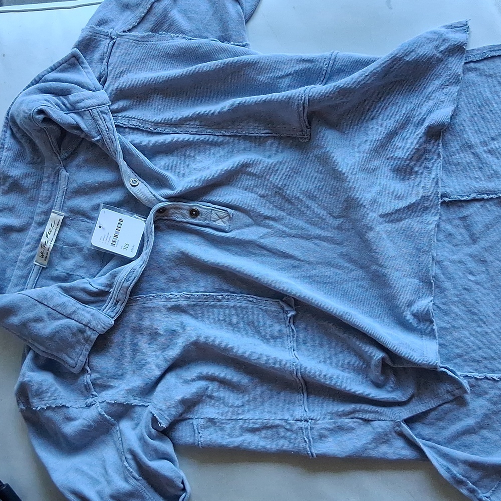 We The Free Short Sleeve Polo Tee in Faded Blue